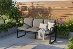 Alexander Bank, mattgrau, Alu/Teak, 154x55x75 cm, mit Armlehnen, inkl. Polster Gartenbänke & Gartensofas