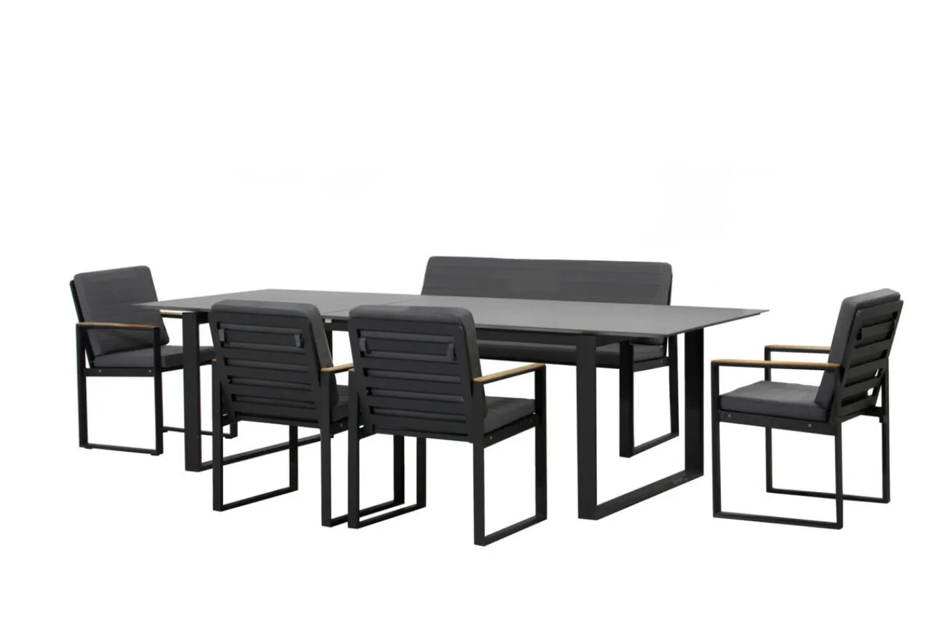 Sale Alexander Garten-Essgruppe, mattgrau, Alu/Teak, Ausziehtisch 206/266x100cm, 4 Stühle, 3er Bank, inkl. Polster Garten-Essgruppen