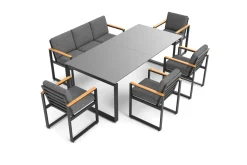 Sale Alexander Garten-Essgruppe, mattgrau, Alu/Teak, Ausziehtisch 206/266x100cm, 4 Stühle, 3er Bank, inkl. Polster Garten-Essgruppen