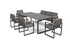 Sale Alexander Garten-Essgruppe, mattgrau, Alu/Teak, Ausziehtisch 206/266x100cm, 4 Stühle, 3er Bank, inkl. Polster Garten-Essgruppen