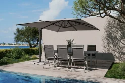 Hot Almeria Gartenmöbel-Set Essgruppe inkl. Ampelschirm, anthrazit/silber, Alu/Textilene/Textilene, 180/240 x 100 cm, ausziehbar, klappbar, UV-beständig Aluminium-Gartenmöbel