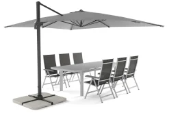 Hot Almeria Gartenmöbel-Set Essgruppe inkl. Ampelschirm, anthrazit/silber, Alu/Textilene/Textilene, 180/240 x 100 cm, ausziehbar, klappbar, UV-beständig Aluminium-Gartenmöbel