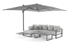 Sale Almeria Gartenmöbel-Set Lounge inkl. Ampelschirm, silbergrau/anthrazit, Alu/Polyester/Glas, Schirm 400 x 300 cm, pulverbeschichtet , mit Reißverschluss & Polster, wasserabweisend, UV-Schutz Garten-Essgruppen|Aluminium-Gartenmöbel