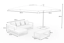 Sale Almeria Gartenmöbel-Set Lounge inkl. Ampelschirm, silbergrau/anthrazit, Alu/Polyester/Glas, Schirm 400 x 300 cm, pulverbeschichtet , mit Reißverschluss & Polster, wasserabweisend, UV-Schutz Garten-Essgruppen|Aluminium-Gartenmöbel