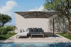 Sale Almeria Gartenmöbel-Set Lounge inkl. Ampelschirm, silbergrau/anthrazit, Alu/Polyester/Glas, Schirm 400 x 300 cm, pulverbeschichtet , mit Reißverschluss & Polster, wasserabweisend, UV-Schutz Garten-Essgruppen|Aluminium-Gartenmöbel
