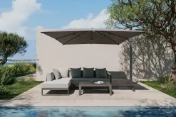 Discount Almeria Gartenmöbel-Set Lounge inkl. Ampelschirm, anthrazit/grau, Alu/Glas, 400 x 300 cm, pulverbeschichtet, UV-Schutz, witterungsbeständig Garten-Essgruppen|Aluminium-Gartenmöbel