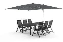 Outlet Almeria Gartenmöbel-Set Essgruppe inkl. Ampelschirm, anthrazit matt/grau, Alu/Edelstahl/Glas, 180/240 x 100 cm, ausziehbar, klappbar, UV-beständig Garten-Essgruppen|Aluminium-Gartenmöbel