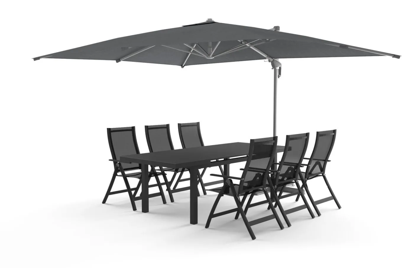 Outlet Almeria Gartenmöbel-Set Essgruppe inkl. Ampelschirm, anthrazit matt/grau, Alu/Edelstahl/Glas, 180/240 x 100 cm, ausziehbar, klappbar, UV-beständig Garten-Essgruppen|Aluminium-Gartenmöbel
