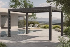 Discount Antalya Lamellenpergola, schwarz, Alu, 4 x 4 m, pulverbeschichtet, wetterfest, verstellbare Lamellen Pergola
