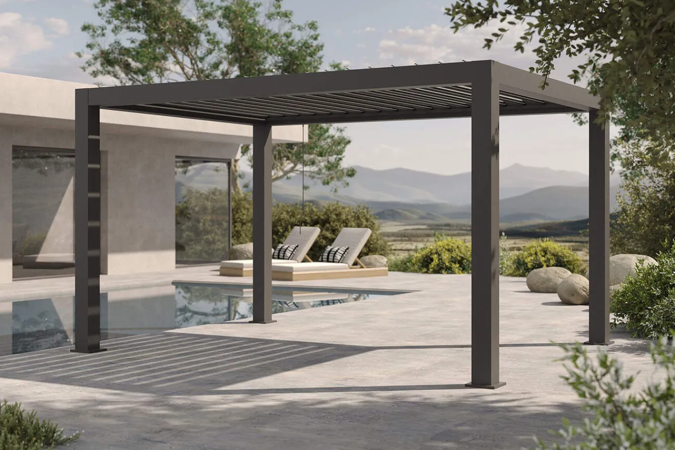 Discount Antalya Lamellenpergola, schwarz, Alu, 4 x 4 m, pulverbeschichtet, wetterfest, verstellbare Lamellen Pergola