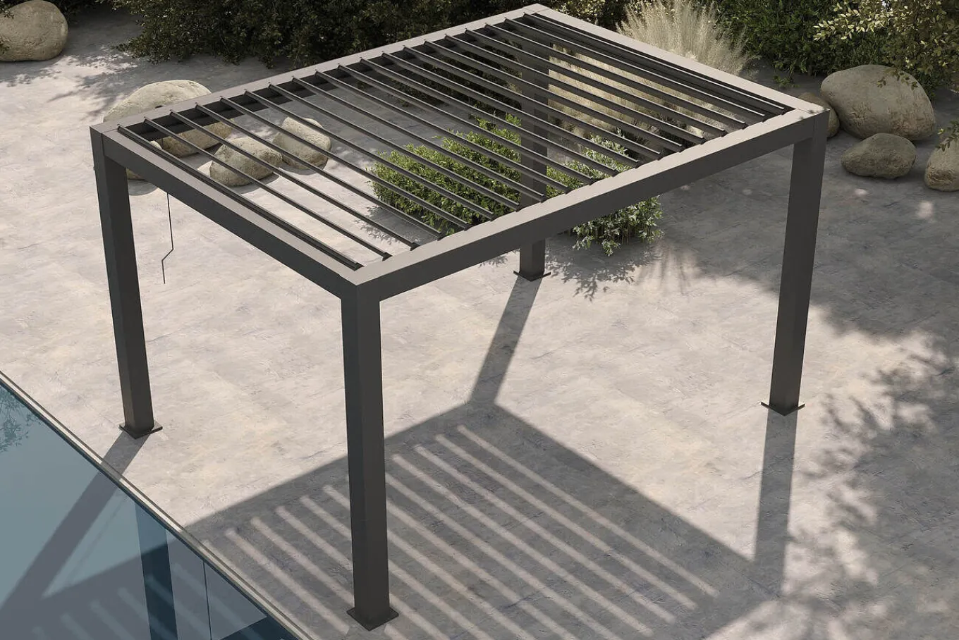 Discount Antalya Lamellenpergola, schwarz, Alu, 4 x 4 m, pulverbeschichtet, wetterfest, verstellbare Lamellen Pergola