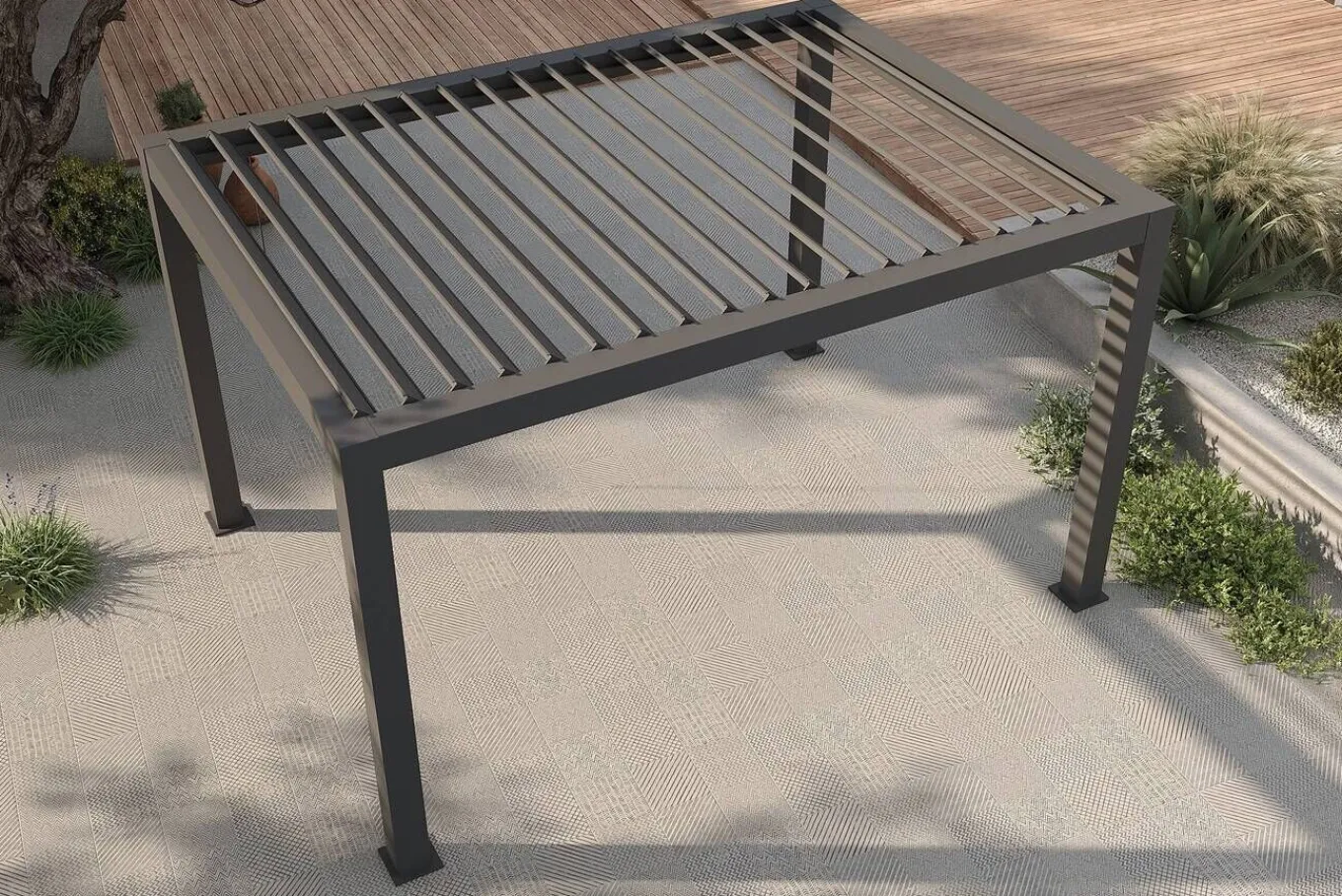 Discount Antalya Lamellenpergola, schwarz, Alu, 4 x 4 m, pulverbeschichtet, wetterfest, verstellbare Lamellen Pergola