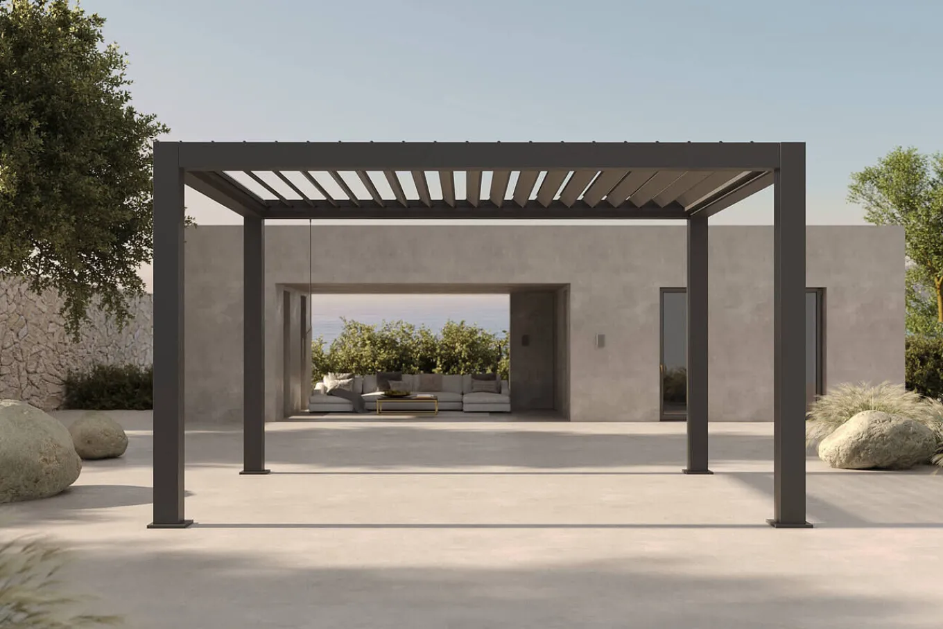 Hot Antalya Lamellenpergola, schwarz, Alu pulverbeschichtet, 3 x 4 m, witterungsbeständig, verstellbares Lamellendach Pergola