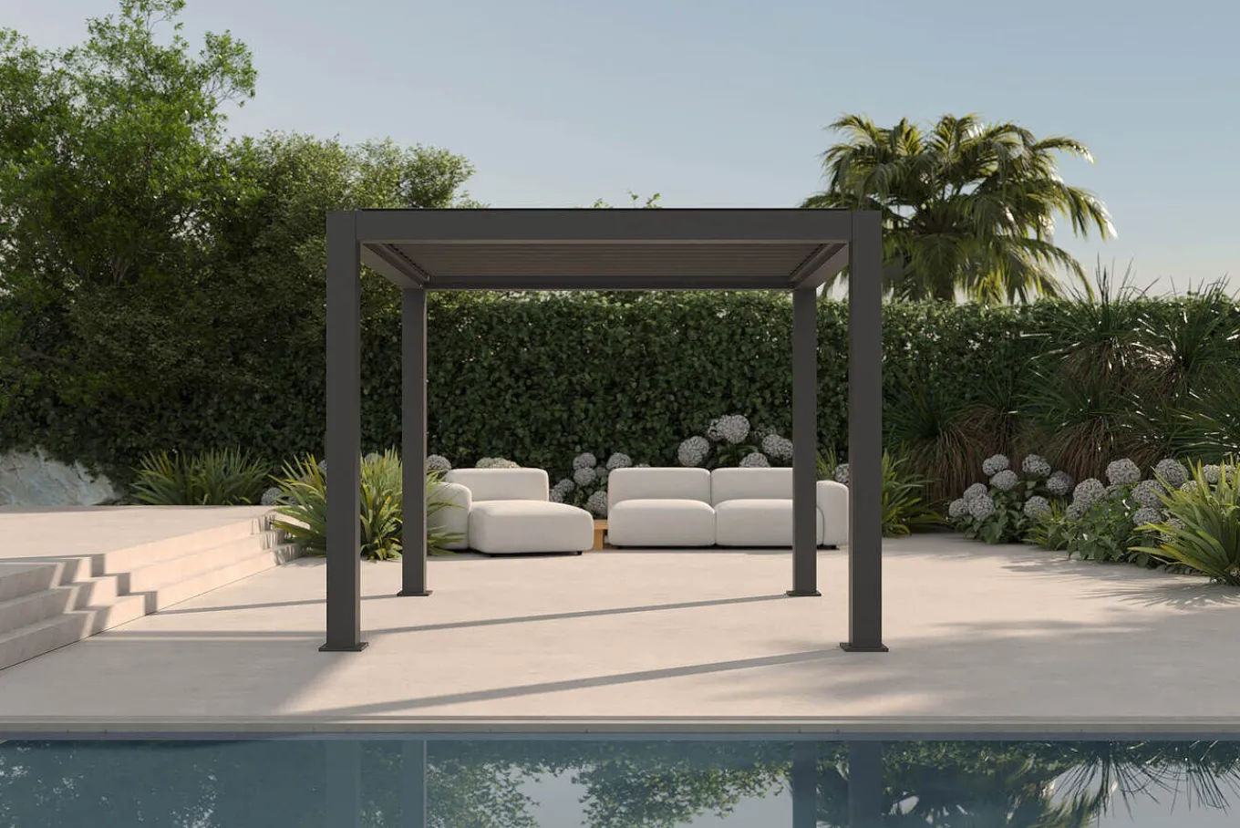 Sale Antalya Lamellenpergola, schwarz, Alu pulverbeschichtet, 3 x 3 m, wetterfest, Lamellendach verstellbar Pergola
