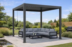 Sale Antalya Lamellenpergola, schwarz, Alu pulverbeschichtet, 3 x 3 m, wetterfest, Lamellendach verstellbar Pergola