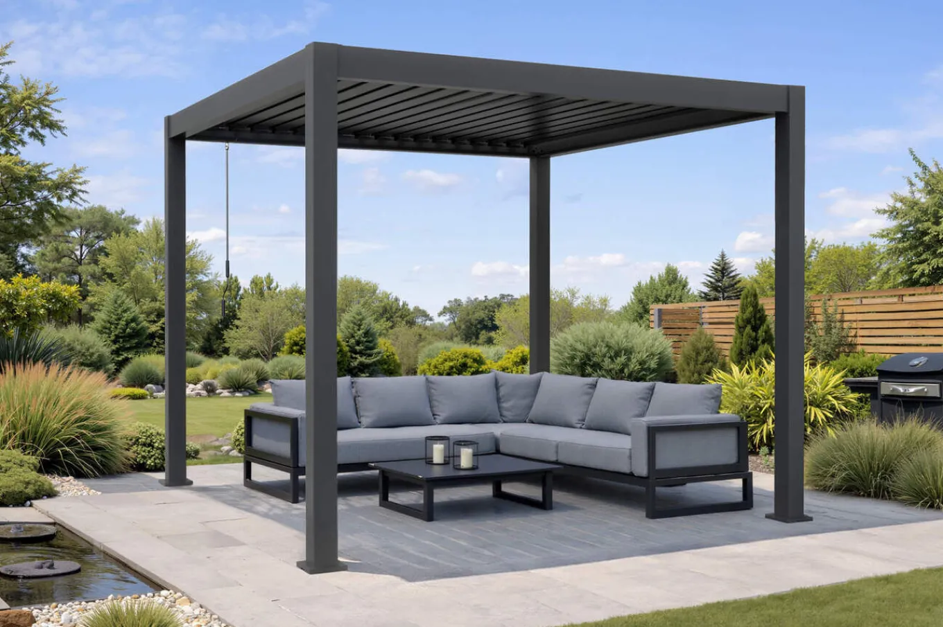 Sale Antalya Lamellenpergola, schwarz, Alu pulverbeschichtet, 3 x 3 m, wetterfest, Lamellendach verstellbar Pergola