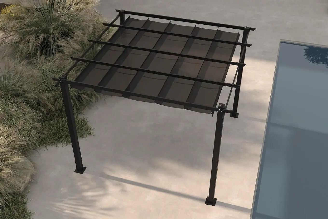 Antalya Pergola mit faltbarem Stoffdach, Anthrazit, Aluminium/Stahl/Polyester, 3 x 3 m, UV-Schutz 30+ Pergola