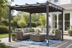 Antalya Pergola mit faltbarem Stoffdach, Anthrazit, Aluminium/Stahl/Polyester, 3 x 3 m, UV-Schutz 30+ Pergola