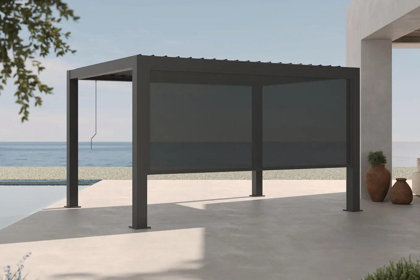 Outlet Antalya Seitenrollo, schwarz, Aluminium und Textilene, 4 x 2,3 m, UV- und witterungsbeständig Sonnenschutz Zubehör