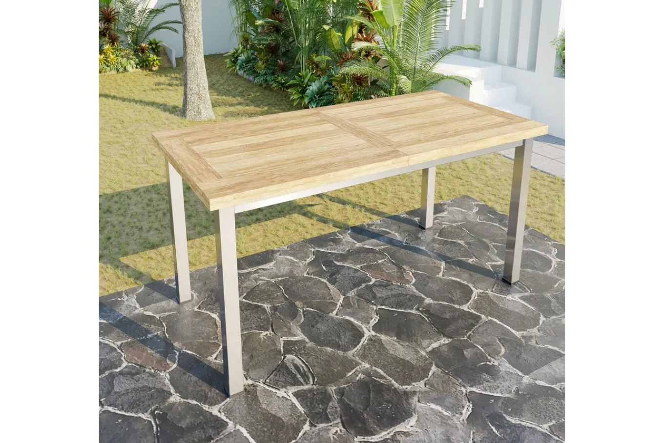 Clearance Ausziehtisch, Edelstahl/recyceltes Teak, 200/260x100cm, rustikal gebürstet, FSC®-zertifiziertes Produkt Gartentische
