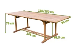 Discount Ausziehtisch, natur, Akazie, 150/200 x 90 cm, Ausziehfunktion, FSC®-zertifiziertes Produkt Gartentische|Akazien-Gartenmöbel