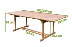 Outlet Ausziehtisch, natur, Akazie, 180/240 x 100 cm, Ausziehfunktion Gartentische|Akazien-Gartenmöbel