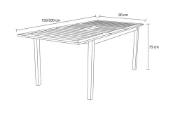 Hot Ausziehtisch, Teak/Edelstahl, Plattenstärke 20mm, 150/200x90cm Gartentische|Edelstahl-Gartenmöbel