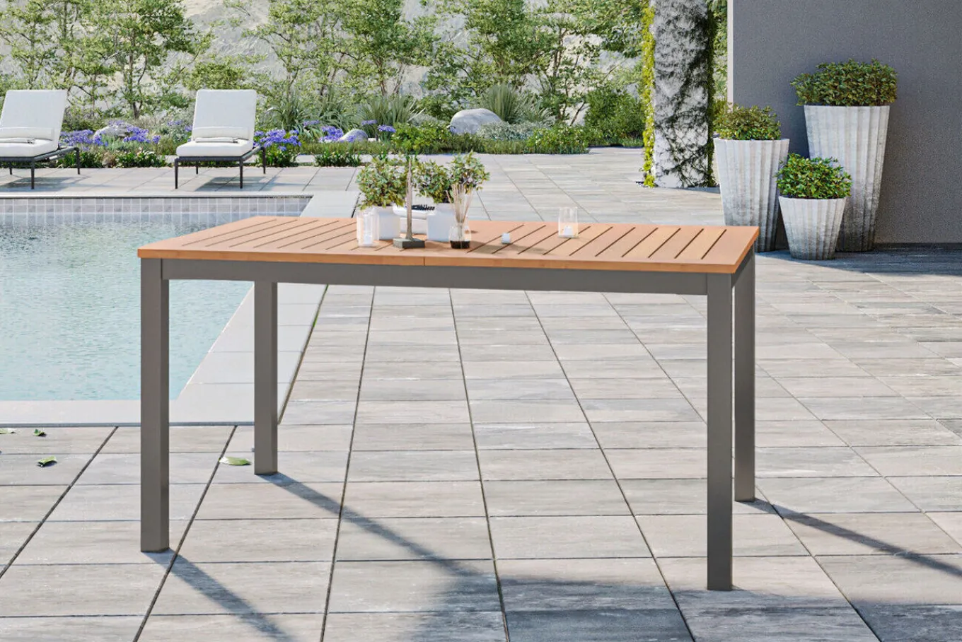 Hot Ausziehtisch, Teak/Edelstahl, Plattenstärke 20mm, 150/200x90cm Gartentische|Edelstahl-Gartenmöbel