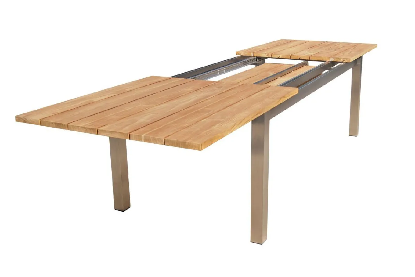 Discount Ausziehtisch, Teakholz/Edelstahl, Plattenstärke 25 mm, 220/340 x 100 cm, FSC®-zertifiziertes Produkt Gartentische