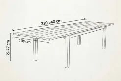 Discount Ausziehtisch, Teakholz/Edelstahl, Plattenstärke 25 mm, 220/340 x 100 cm, FSC®-zertifiziertes Produkt Gartentische