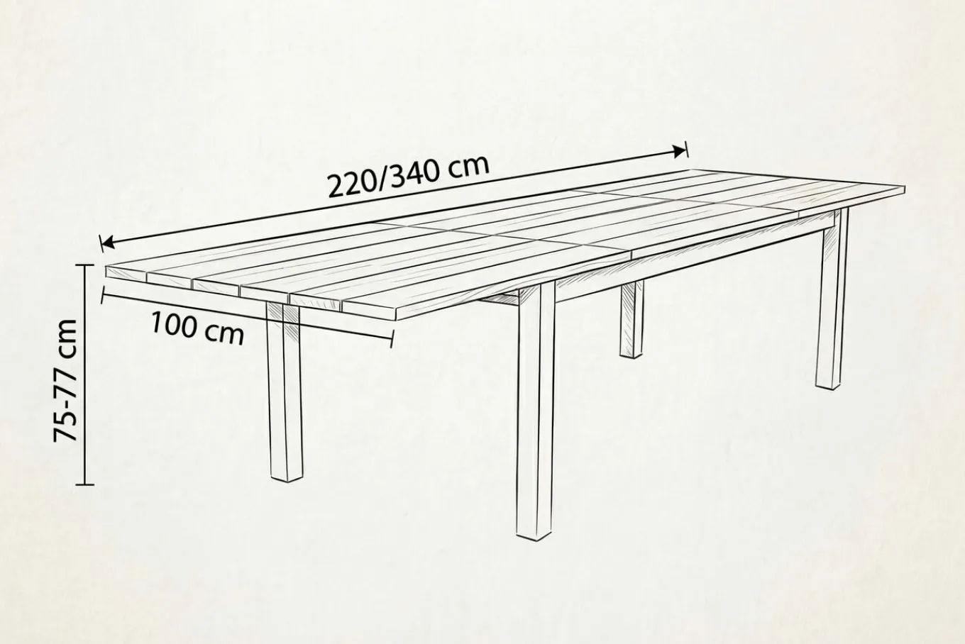 Discount Ausziehtisch, Teakholz/Edelstahl, Plattenstärke 25 mm, 220/340 x 100 cm, FSC®-zertifiziertes Produkt Gartentische