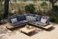 Best Bahamas Ecklounge für 5-6 Personen, anthrazit, Aluminium/Akazie, Kaffeetisch 77 x 77 cm, FSC®-zertifiziertes Produkt Gartenlounge|Aluminium-Gartenmöbel