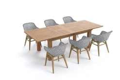 Outlet Bali Garten-Essgruppe mit 6 Dining Sesseln, schwarz/weiß/natur, Akazie/Polyrattan, 180/220/260 x 100 cm, FSC®-zertifiziertes Produkt Garten-Essgruppen