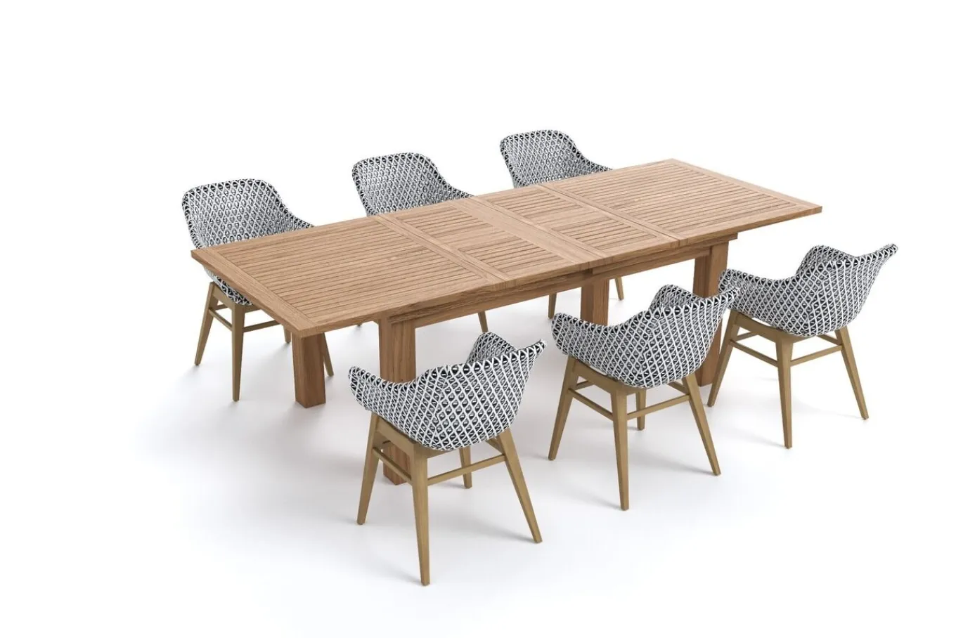 Outlet Bali Garten-Essgruppe mit 6 Dining Sesseln, schwarz/weiß/natur, Akazie/Polyrattan, 180/220/260 x 100 cm, FSC®-zertifiziertes Produkt Garten-Essgruppen
