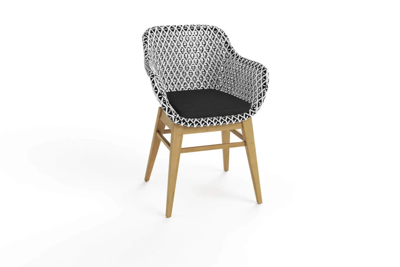 Outlet Bali Garten-Essgruppe mit 6 Dining Sesseln, schwarz/weiß/natur, Akazie/Polyrattan, 180/220/260 x 100 cm, FSC®-zertifiziertes Produkt Garten-Essgruppen