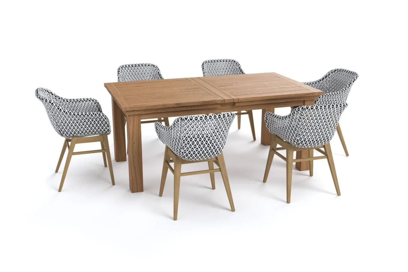 Outlet Bali Garten-Essgruppe mit 6 Dining Sesseln, schwarz/weiß/natur, Akazie/Polyrattan, 180/220/260 x 100 cm, FSC®-zertifiziertes Produkt Garten-Essgruppen