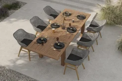 Outlet Bali Garten-Essgruppe mit 6 Dining Sesseln, schwarz/weiß/natur, Akazie/Polyrattan, 180/220/260 x 100 cm, FSC®-zertifiziertes Produkt Garten-Essgruppen