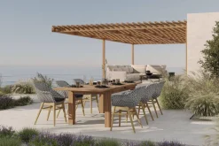 Outlet Bali Garten-Essgruppe mit 6 Dining Sesseln, schwarz/weiß/natur, Akazie/Polyrattan, 180/220/260 x 100 cm, FSC®-zertifiziertes Produkt Garten-Essgruppen