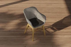 Outlet Bali Garten-Essgruppe mit 6 Dining Sesseln, schwarz/weiß/natur, Akazie/Polyrattan, 180/220/260 x 100 cm, FSC®-zertifiziertes Produkt Garten-Essgruppen