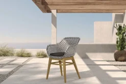 Outlet Bali Garten-Essgruppe mit 6 Dining Sesseln, schwarz/weiß/natur, Akazie/Polyrattan, 180/220/260 x 100 cm, FSC®-zertifiziertes Produkt Garten-Essgruppen