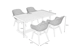 Hot Bali Garten-Essgruppe mit 4 Dining Sesseln, schwarz/weiß/natur, Akazie/Polyrattan, 150/200 x 90 cm, FSC®-zertifiziertes Produkt Garten-Essgruppen