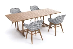 Hot Bali Garten-Essgruppe mit 4 Dining Sesseln, schwarz/weiß/natur, Akazie/Polyrattan, 150/200 x 90 cm, FSC®-zertifiziertes Produkt Garten-Essgruppen