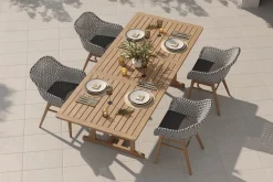 Hot Bali Garten-Essgruppe mit 4 Dining Sesseln, schwarz/weiß/natur, Akazie/Polyrattan, 150/200 x 90 cm, FSC®-zertifiziertes Produkt Garten-Essgruppen