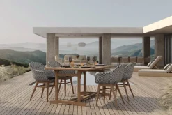 Hot Bali Garten-Essgruppe mit 4 Dining Sesseln, schwarz/weiß/natur, Akazie/Polyrattan, 150/200 x 90 cm, FSC®-zertifiziertes Produkt Garten-Essgruppen