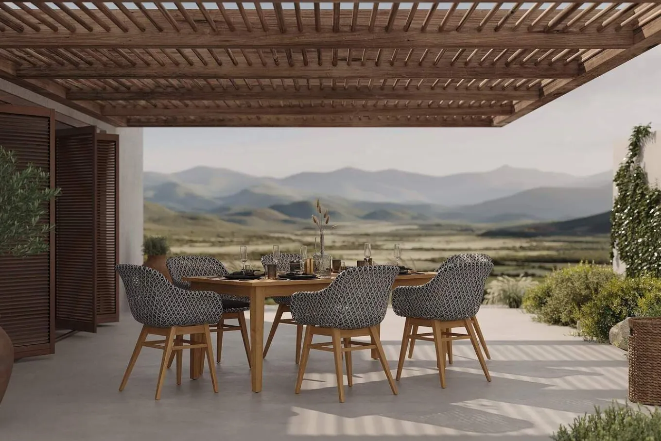 Best Bali Garten-Essgruppe mit 6 Dining Sesseln, schwarz/weiß/natur, Akazie/Polyrattan, Tisch 180 x 90 cm, FSC®-zertifiziert Garten-Essgruppen