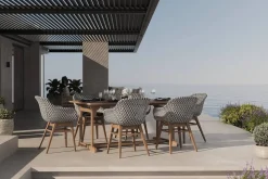 Discount Bali Garten-Essgruppe mit 6 Dining Sesseln, schwarz/weiß/natur, Akazie/Polyrattan, 150/200 x 90 cm, FSC®-zertifiziertes Produkt Garten-Essgruppen