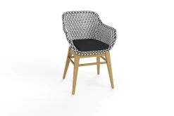 Discount Bali Garten-Essgruppe mit 6 Dining Sesseln, schwarz/weiß/natur, Akazie/Polyrattan, 150/200 x 90 cm, FSC®-zertifiziertes Produkt Garten-Essgruppen