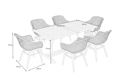 Discount Bali Garten-Essgruppe mit 6 Dining Sesseln, schwarz/weiß/natur, Akazie/Polyrattan, 150/200 x 90 cm, FSC®-zertifiziertes Produkt Garten-Essgruppen