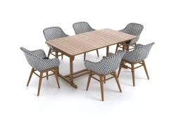 Discount Bali Garten-Essgruppe mit 6 Dining Sesseln, schwarz/weiß/natur, Akazie/Polyrattan, 150/200 x 90 cm, FSC®-zertifiziertes Produkt Garten-Essgruppen