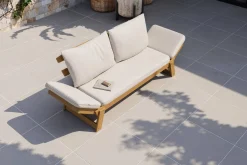 Online Bali Lounge/Liege, creme/natur, Akazie/Polyester, geölt, 198 x 68 x 78 cm, verstellbar, inkl. Kissen, FSC®-zertifiziertes Produkt Akazien-Gartenmöbel|Gartenliegen